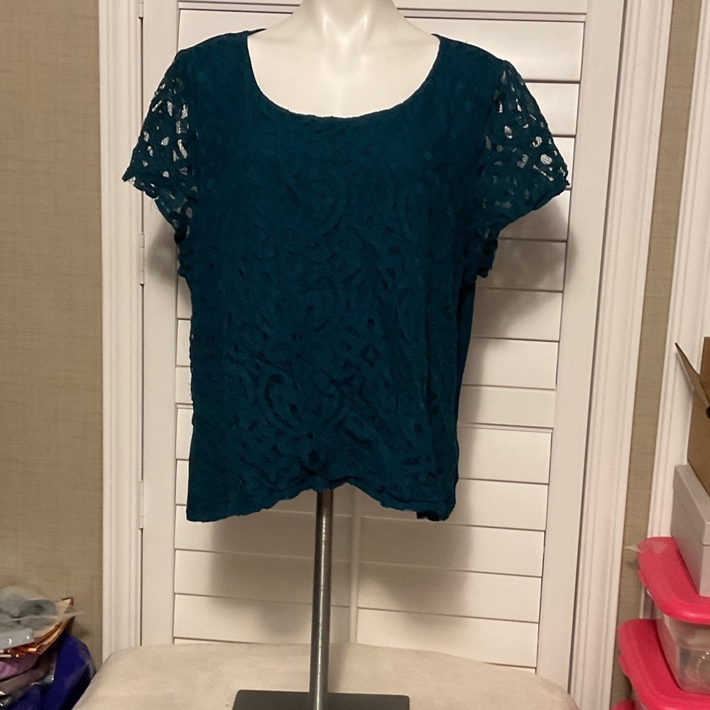 INC International Concepts Teal Lace Blouse